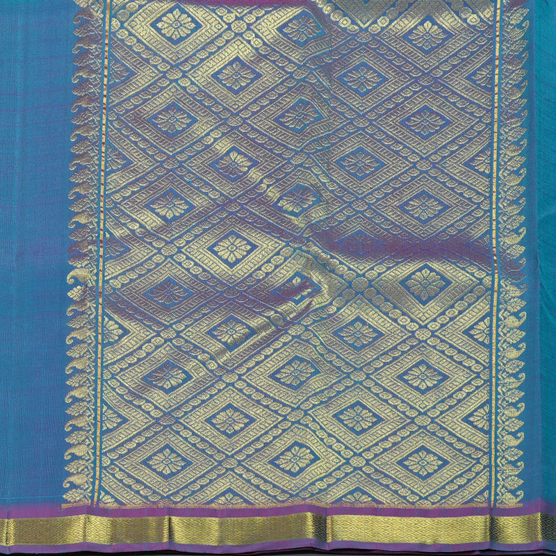 Hayagrivas Sea Blue Handloom Kanjivaram Silk Saree with Purple Border KBD1515A4-23