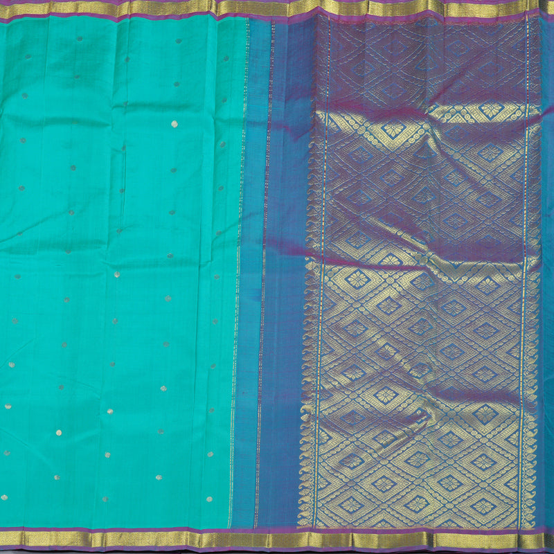 Hayagrivas Sea Blue Handloom Kanjivaram Silk Saree with Purple Border KBD1515A4-23