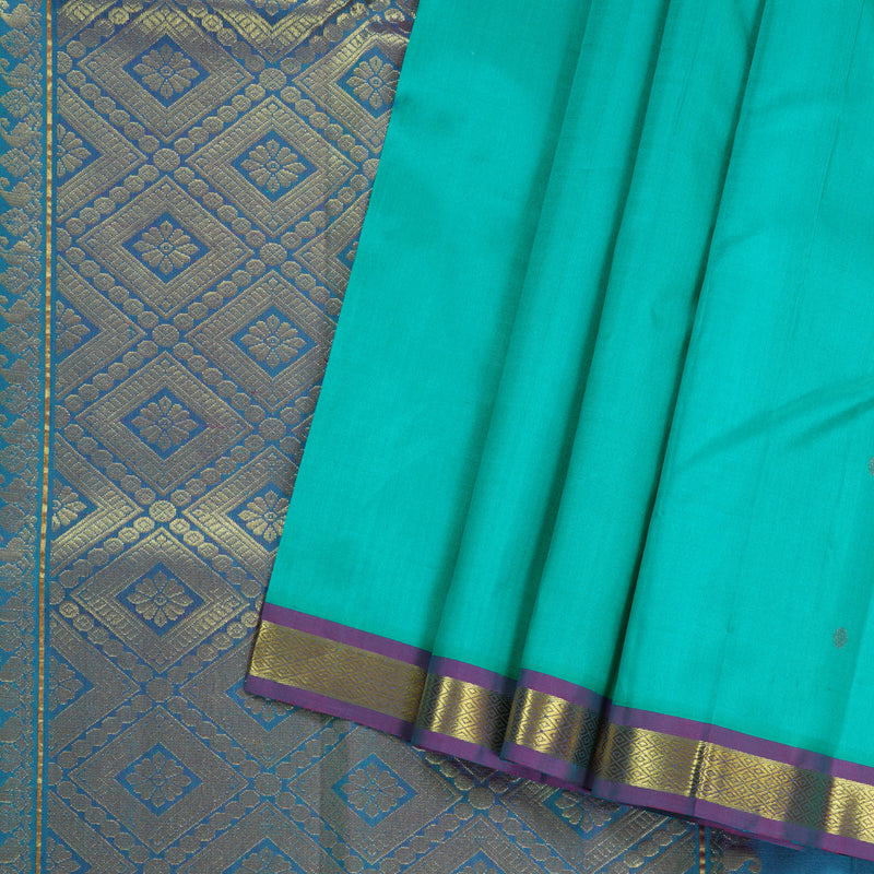 Hayagrivas Sea Blue Handloom Kanjivaram Silk Saree with Purple Border KBD1515A4-23