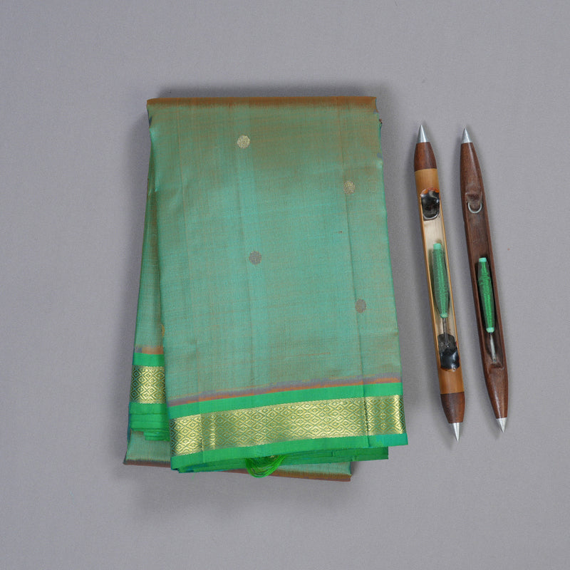 Hayagrivas Dual Tone (Sea Green With Orange) Handloom Kanjivaram Silk Saree with Sea Green Border KBD1515A4-25