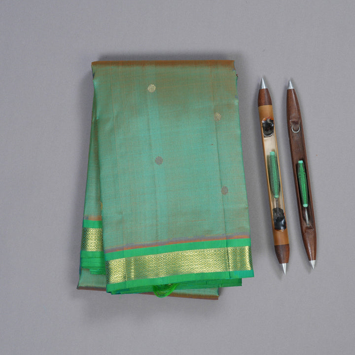Hayagrivas Dual Tone (Sea Green With Orange) Handloom Kanjivaram Silk Saree with Sea Green Border KBD1515A4-25