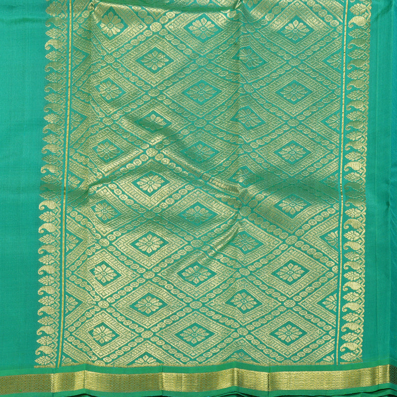 Hayagrivas Dual Tone (Sea Green With Orange) Handloom Kanjivaram Silk Saree with Sea Green Border KBD1515A4-25