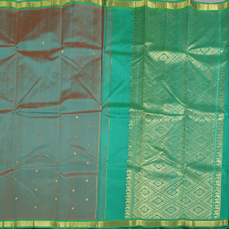Hayagrivas Dual Tone (Sea Green With Orange) Handloom Kanjivaram Silk Saree with Sea Green Border KBD1515A4-25
