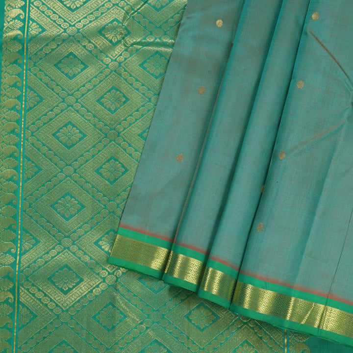 Hayagrivas Dual Tone (Sea Green With Orange) Handloom Kanjivaram Silk Saree with Sea Green Border KBD1515A4-25