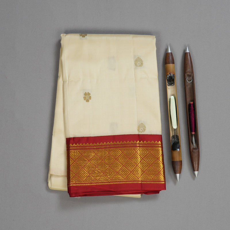 Hayagrivas Beautiful Half White Handloom Kanjivaram Silk Saree with Maroon Border KBD1515A5-2