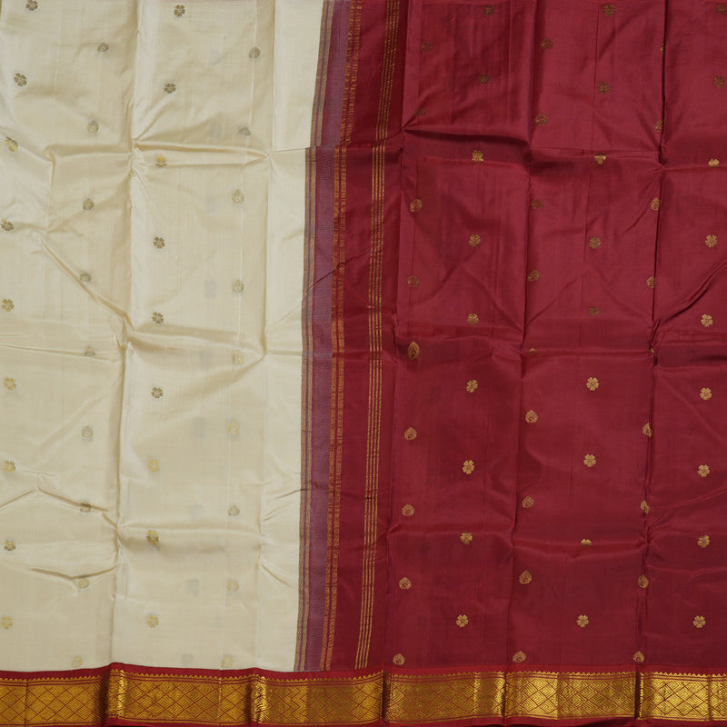 Hayagrivas Beautiful Half White Handloom Kanjivaram Silk Saree with Maroon Border KBD1515A5-2