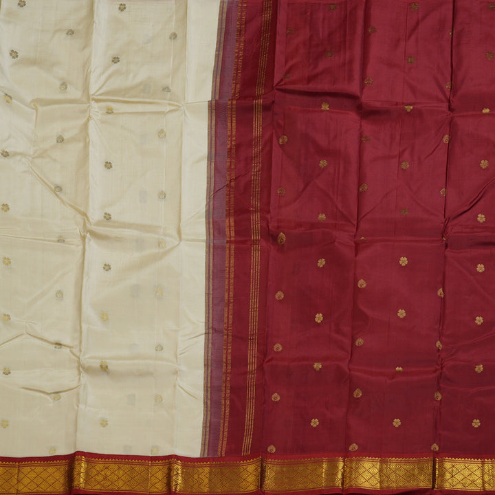 Hayagrivas Beautiful Half White Handloom Kanjivaram Silk Saree with Maroon Border KBD1515A5-2