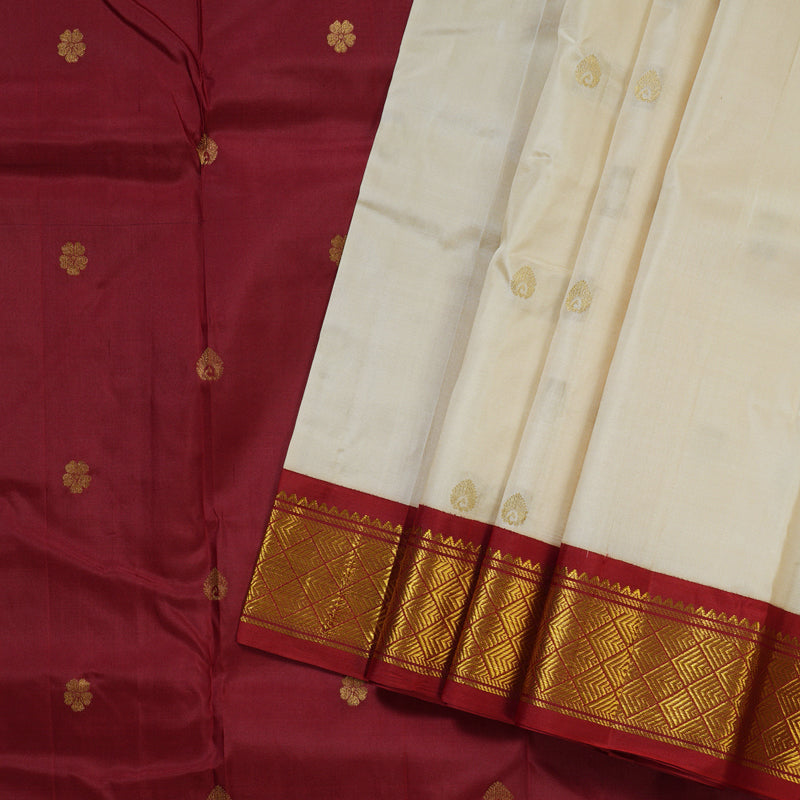 Hayagrivas Beautiful Half White Handloom Kanjivaram Silk Saree with Maroon Border KBD1515A5-2