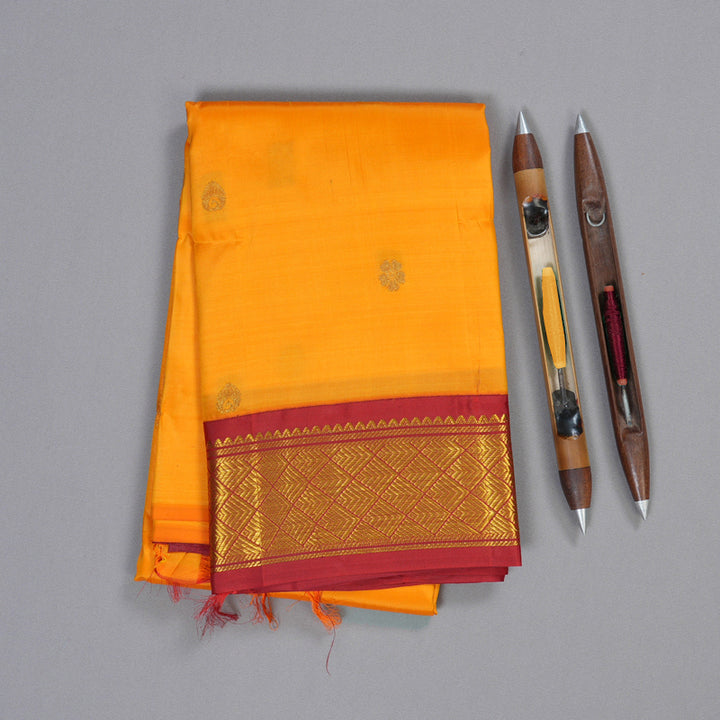 Hayagrivas Mango Yellow Handloom Kanjivaram Silk Saree with Maroon Border KBD1515A5-32