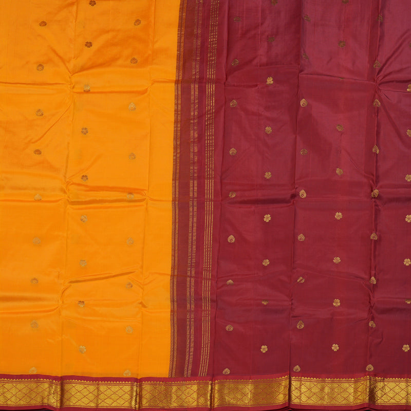 Hayagrivas Mango Yellow Handloom Kanjivaram Silk Saree with Maroon Border KBD1515A5-32