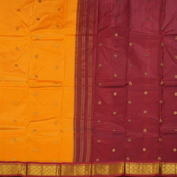 Hayagrivas Mango Yellow Handloom Kanjivaram Silk Saree with Maroon Border KBD1515A5-32