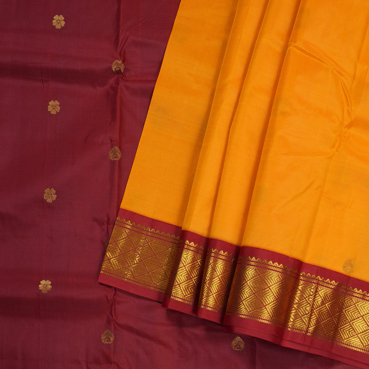 Hayagrivas Mango Yellow Handloom Kanjivaram Silk Saree with Maroon Border KBD1515A5-32