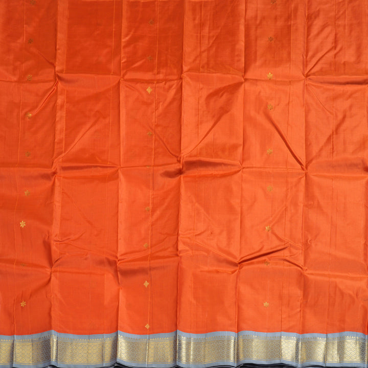 Hayagrivas Dark Orange Handloom Kanjivaram Silk Saree with Silver Grey Border KBD1515A5-45