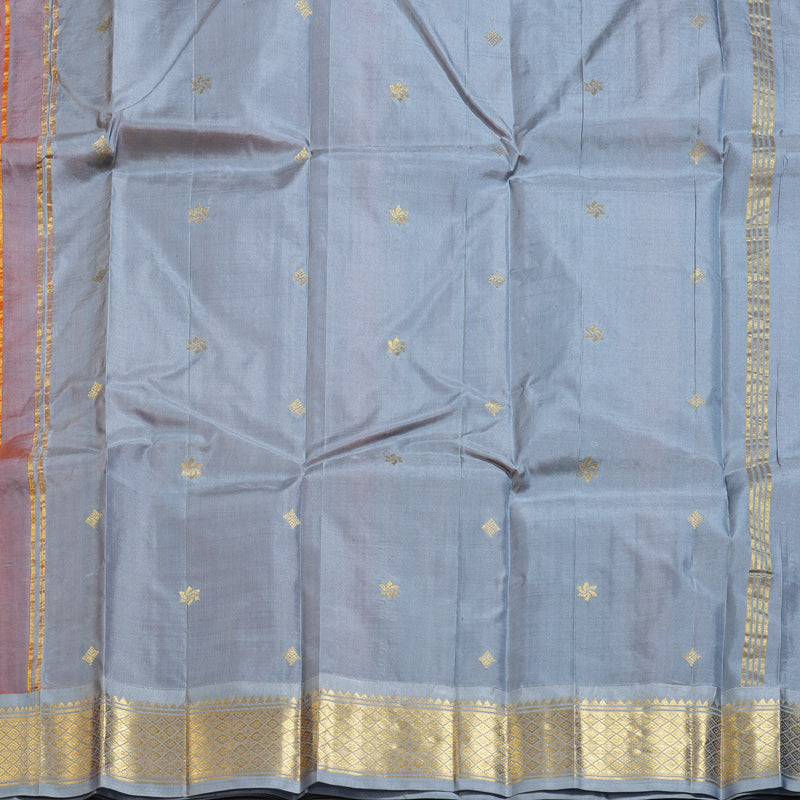 Hayagrivas Dark Orange Handloom Kanjivaram Silk Saree with Silver Grey Border KBD1515A5-45