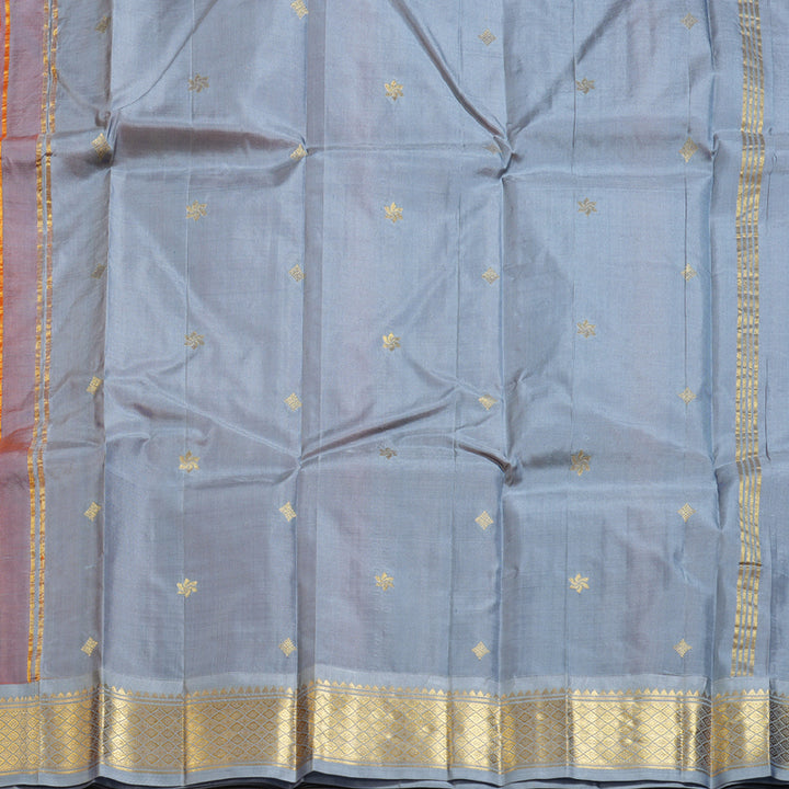 Hayagrivas Dark Orange Handloom Kanjivaram Silk Saree with Silver Grey Border KBD1515A5-45