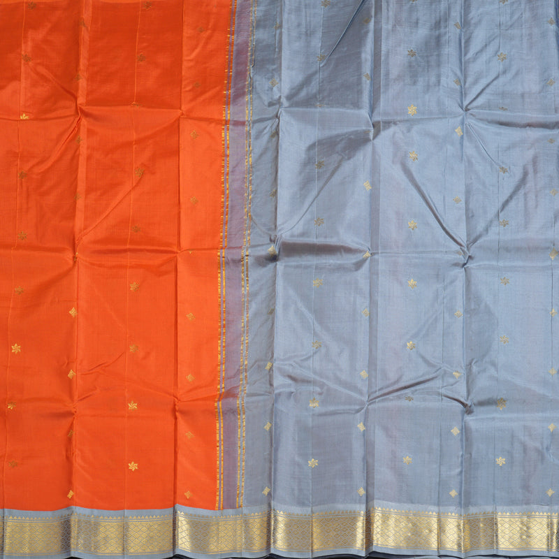 Hayagrivas Dark Orange Handloom Kanjivaram Silk Saree with Silver Grey Border KBD1515A5-45