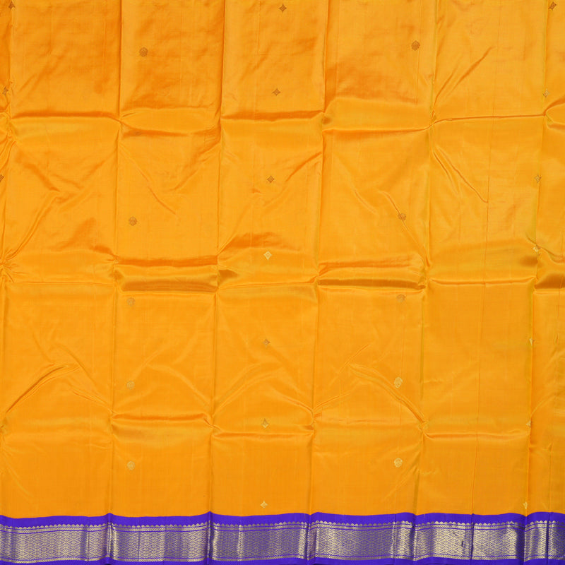 Hayagrivas Mango Yellow Handloom Kanjivaram Silk Saree with Purplish Blue Border KBD1515A5-48