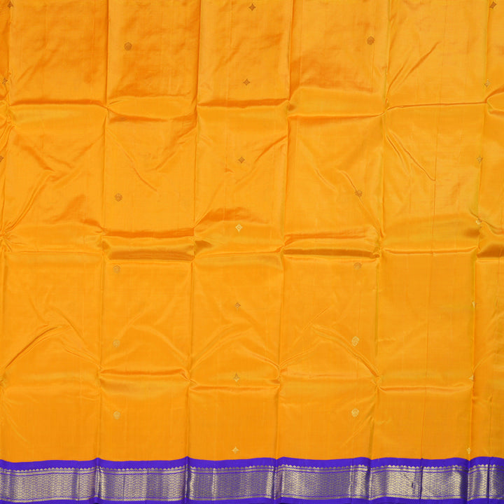 Hayagrivas Mango Yellow Handloom Kanjivaram Silk Saree with Purplish Blue Border KBD1515A5-48