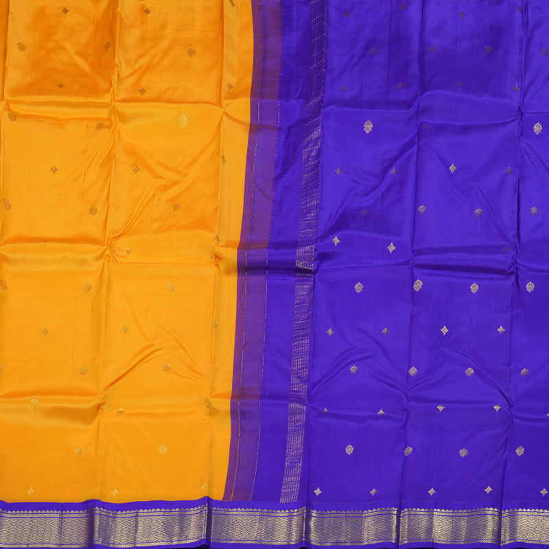 Hayagrivas Mango Yellow Handloom Kanjivaram Silk Saree with Purplish Blue Border KBD1515A5-48