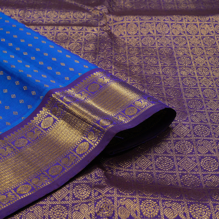 Hayagrivas Handloom Aqua Blue Kanjivaram Silk Saree with Violet Border KBD1517A8-1