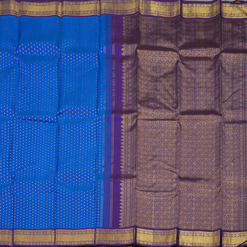 Hayagrivas Handloom Aqua Blue Kanjivaram Silk Saree with Violet Border KBD1517A8-1