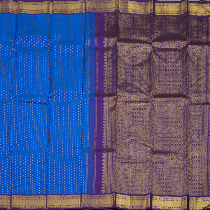 Hayagrivas Handloom Aqua Blue Kanjivaram Silk Saree with Violet Border KBD1517A8-1