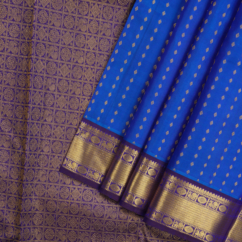Hayagrivas Handloom Aqua Blue Kanjivaram Silk Saree with Violet Border KBD1517A8-1