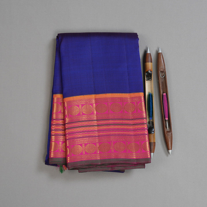 Hayagrivas Timeless Blue Handloom Kanjivaram Silk Saree with Pink Border KBD1518A2-1