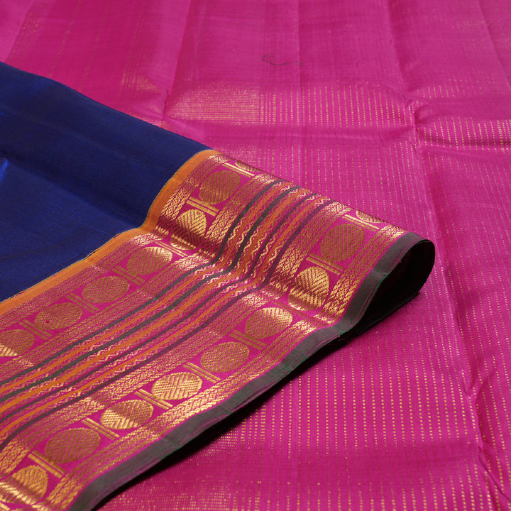 Hayagrivas Timeless Blue Handloom Kanjivaram Silk Saree with Pink Border KBD1518A2-1