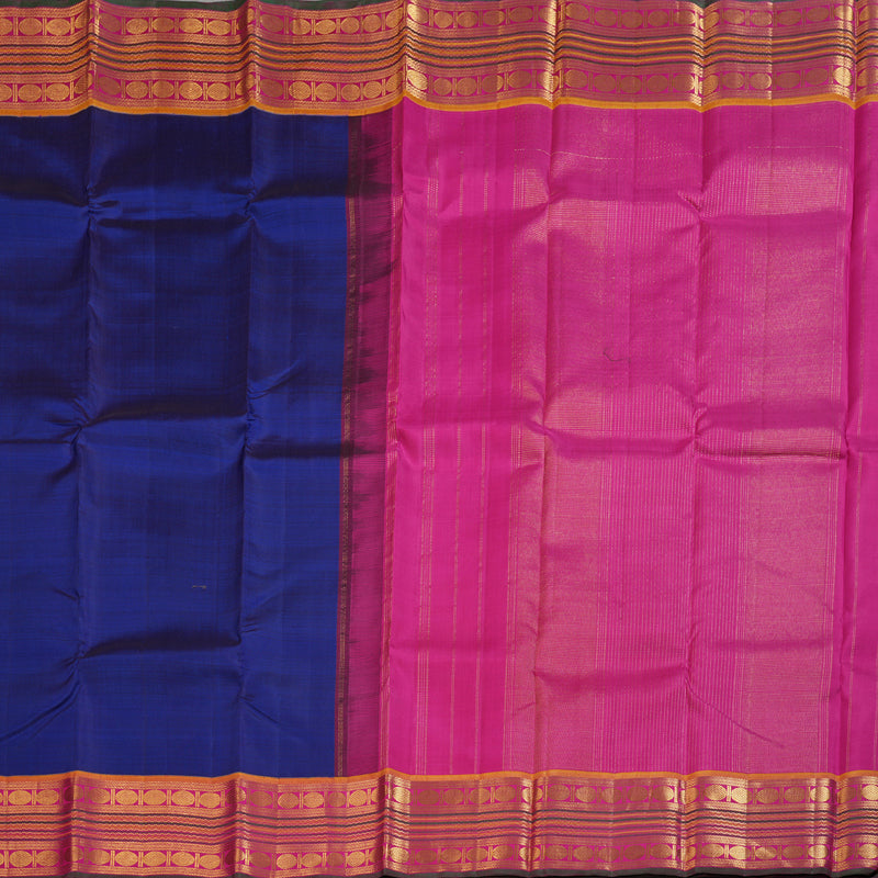 Hayagrivas Timeless Blue Handloom Kanjivaram Silk Saree with Pink Border KBD1518A2-1