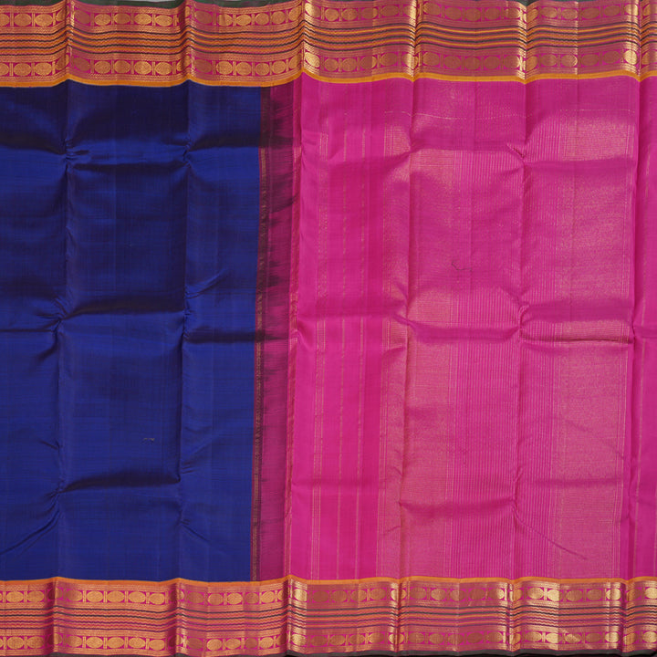 Hayagrivas Timeless Blue Handloom Kanjivaram Silk Saree with Pink Border KBD1518A2-1