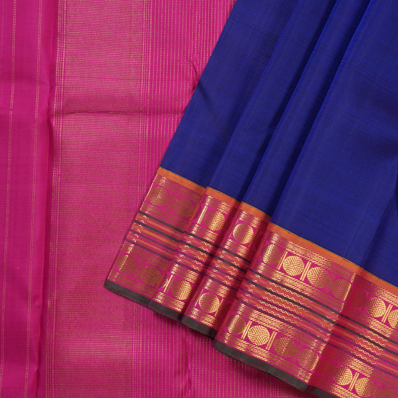 Hayagrivas Timeless Blue Handloom Kanjivaram Silk Saree with Pink Border KBD1518A2-1