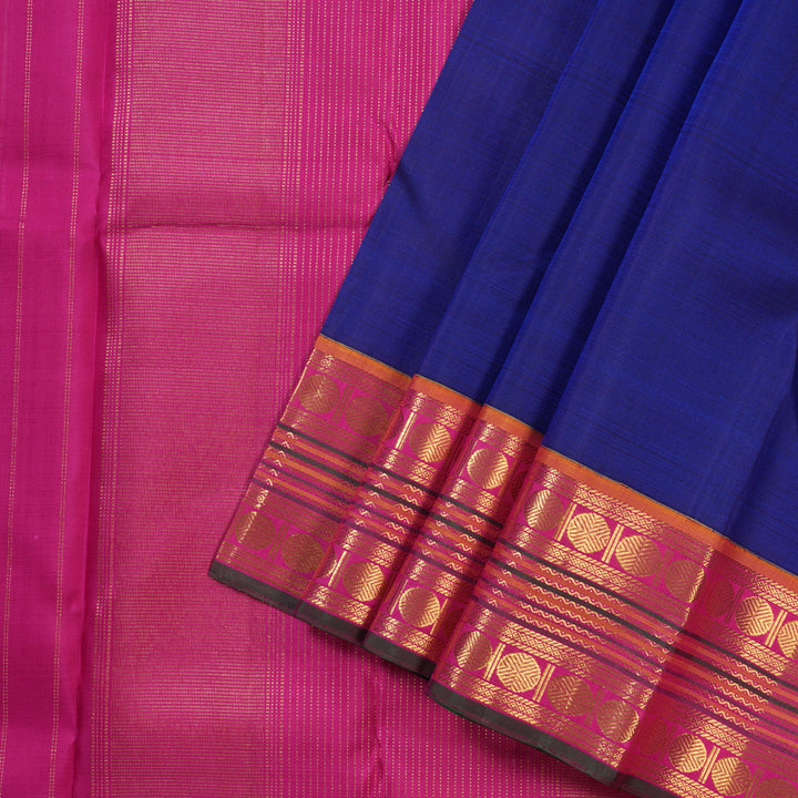 Hayagrivas Timeless Blue Handloom Kanjivaram Silk Saree with Pink Border KBD1518A2-1