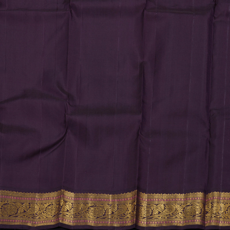 Hayagrivas Sandal Yellow Handloom Kanjivaram Silk Saree with Dark Purple Border KBD1518A6-1