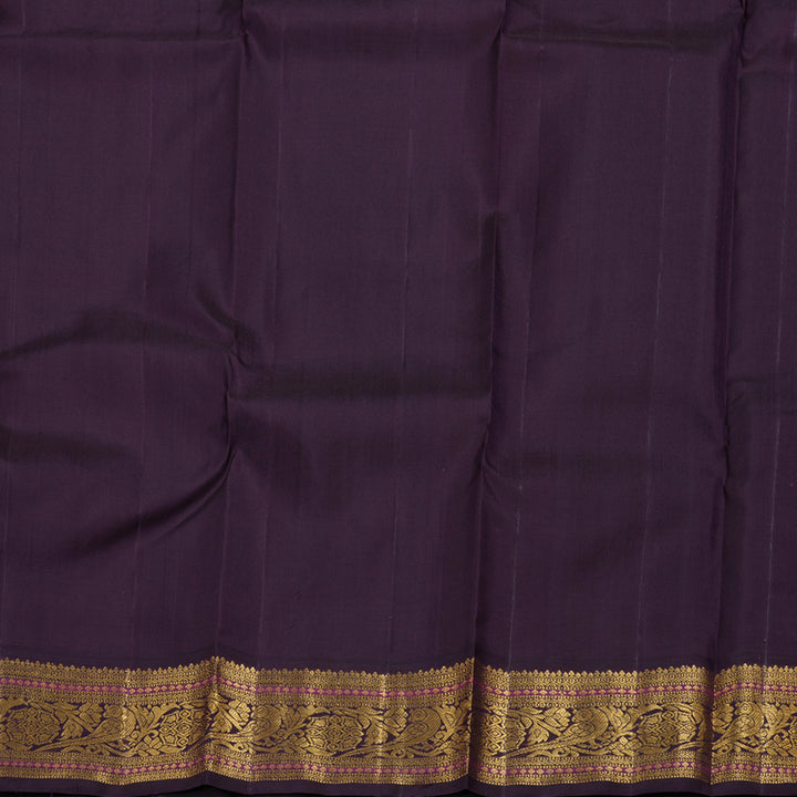 Hayagrivas Sandal Yellow Handloom Kanjivaram Silk Saree with Dark Purple Border KBD1518A6-1