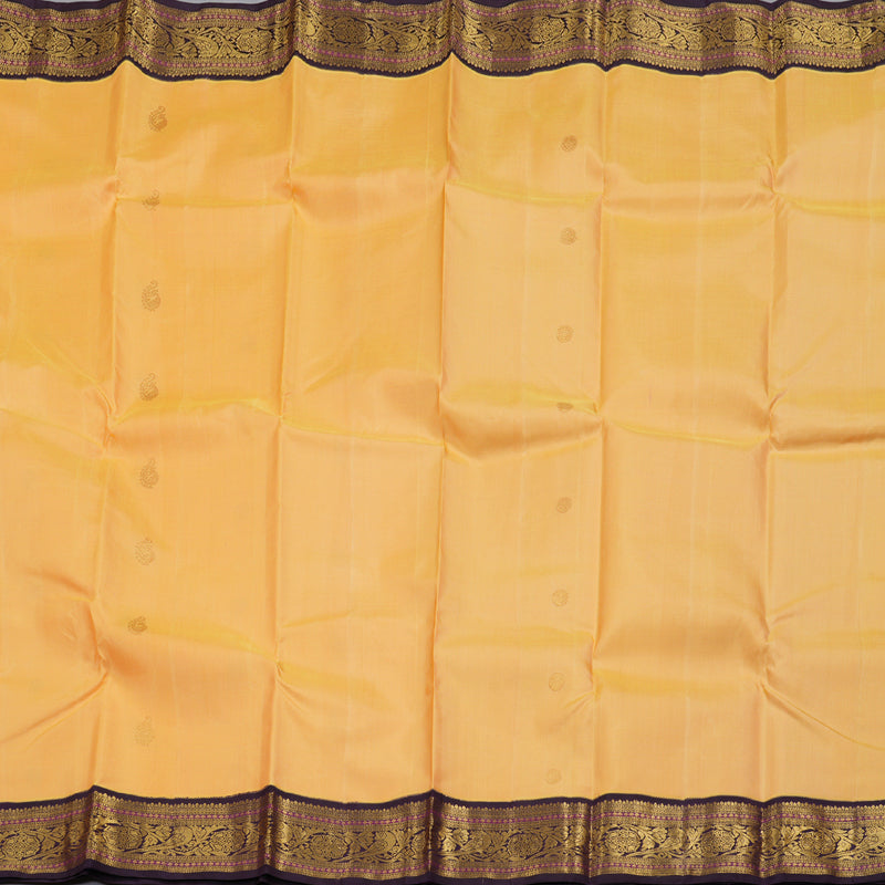Hayagrivas Sandal Yellow Handloom Kanjivaram Silk Saree with Dark Purple Border KBD1518A6-1