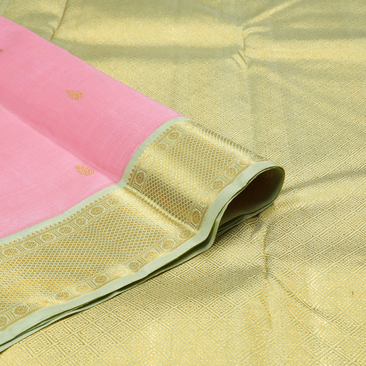 Hayagrivas Baby Pink Handloom Kanjivaram Silk Saree with Elachi green Border KBD1519A1-1