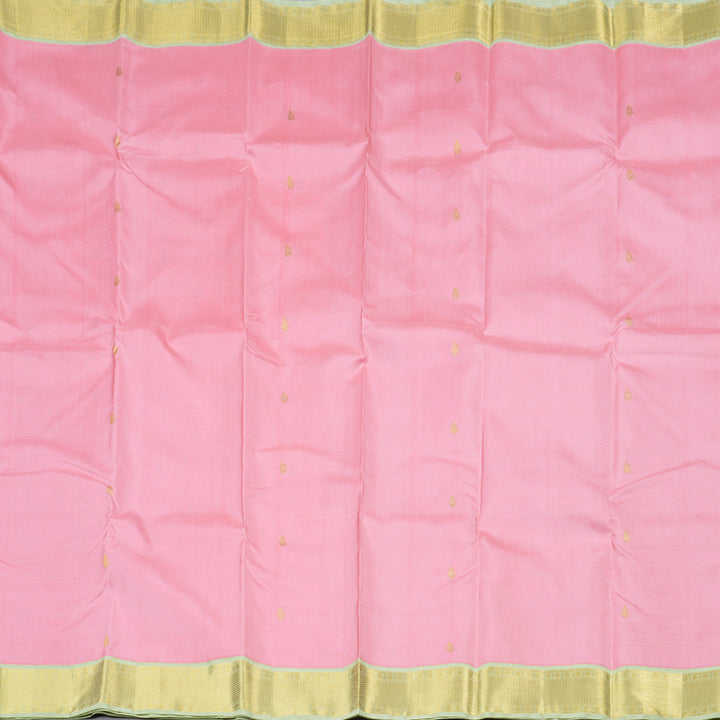 Hayagrivas Baby Pink Handloom Kanjivaram Silk Saree with Elachi green Border KBD1519A1-1