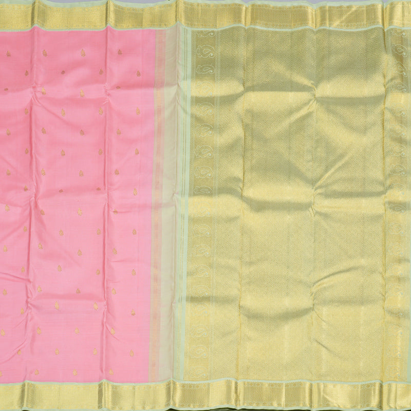 Hayagrivas Baby Pink Handloom Kanjivaram Silk Saree with Elachi green Border KBD1519A1-1