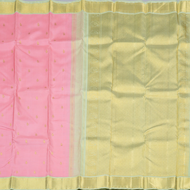 Hayagrivas Baby Pink Handloom Kanjivaram Silk Saree with Elachi green Border KBD1519A1-1