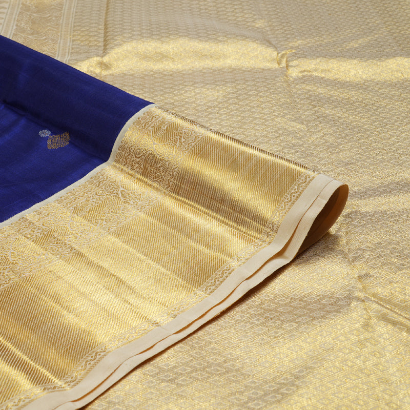 Hayagrivas Blue Handloom Kanjivaram Silk Saree with Sandal Beige Border KBD1519A2-1