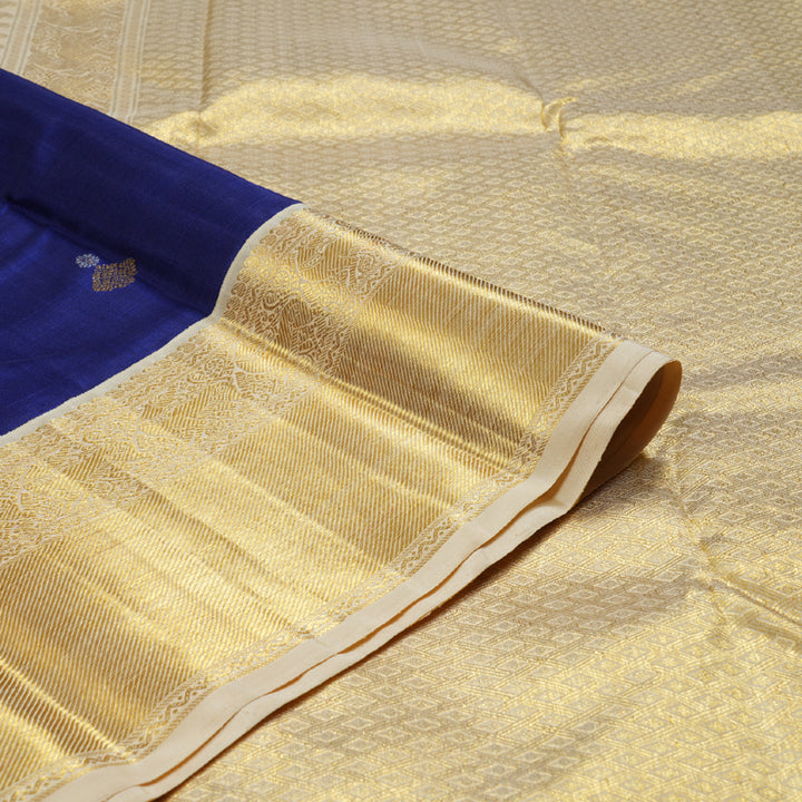 Hayagrivas Blue Handloom Kanjivaram Silk Saree with Sandal Beige Border KBD1519A2-1