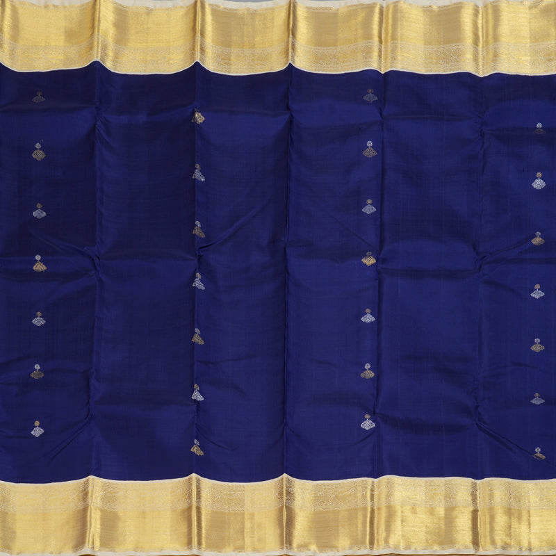 Hayagrivas Blue Handloom Kanjivaram Silk Saree with Sandal Beige Border KBD1519A2-1