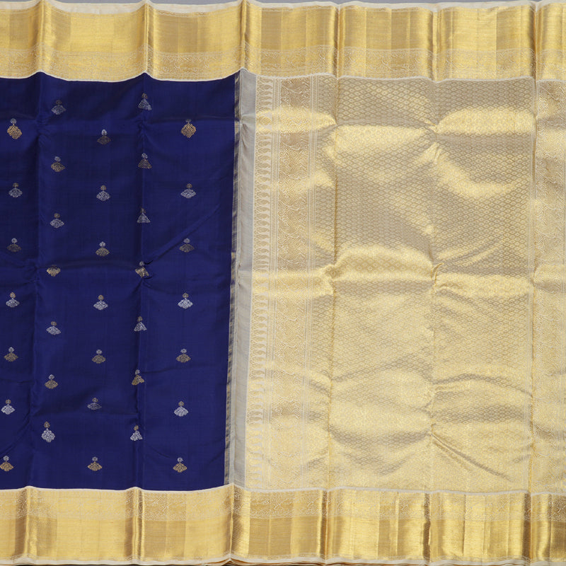 Hayagrivas Blue Handloom Kanjivaram Silk Saree with Sandal Beige Border KBD1519A2-1