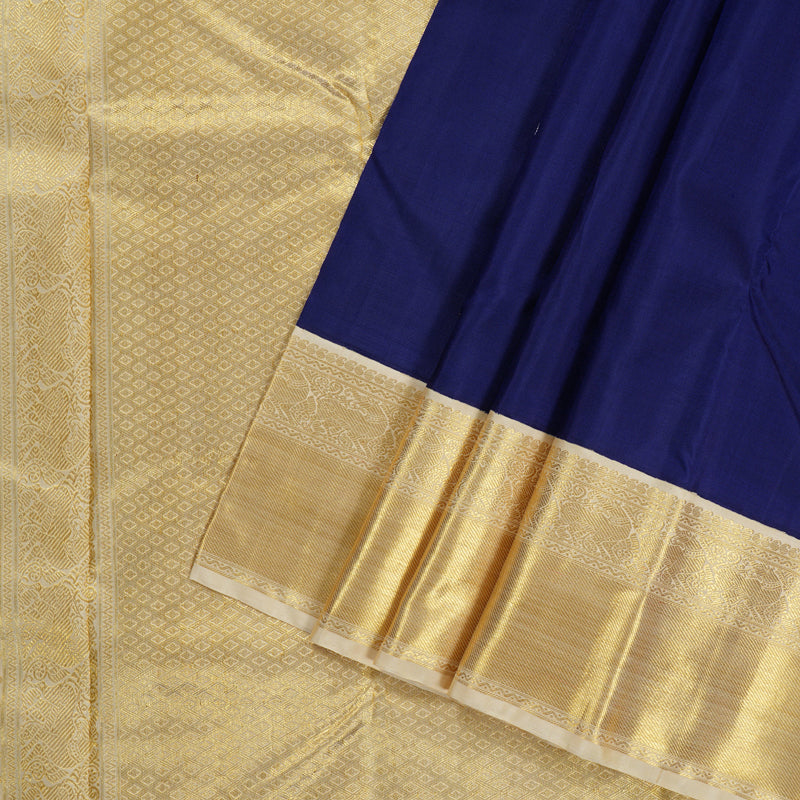Hayagrivas Blue Handloom Kanjivaram Silk Saree with Sandal Beige Border KBD1519A2-1