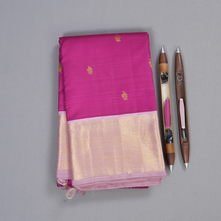 Hayagrivas Purplish Pink Handloom Kanjivaram Silk Saree with Light Lilac Color Border KBD1519A2-4