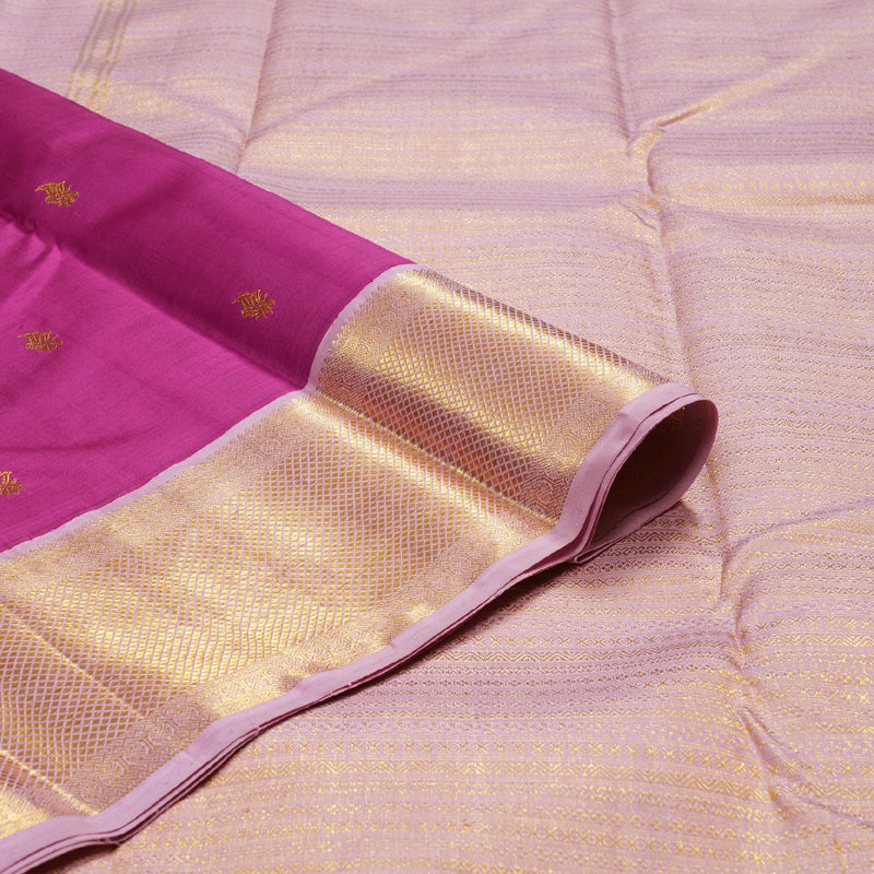 Hayagrivas Purplish Pink Handloom Kanjivaram Silk Saree with Light Lilac Color Border KBD1519A2-4