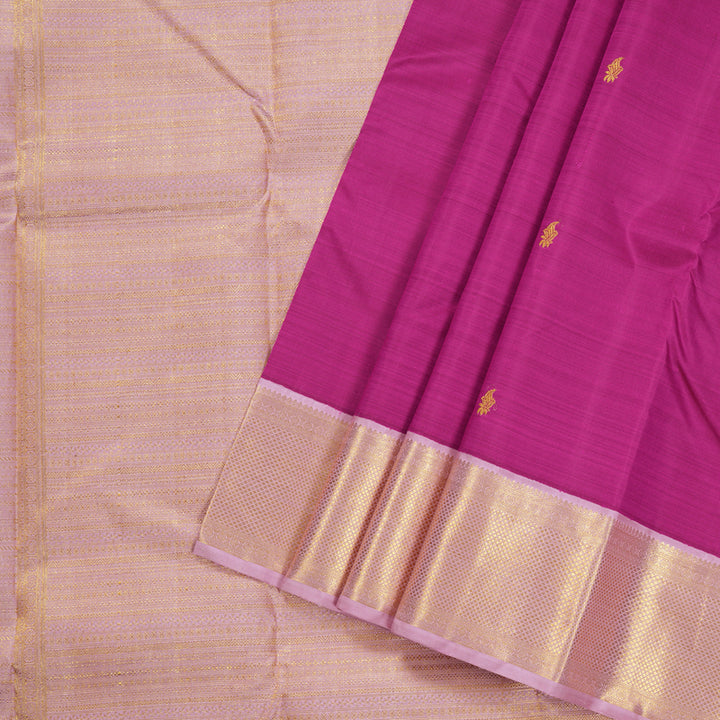 Hayagrivas Purplish Pink Handloom Kanjivaram Silk Saree with Light Lilac Color Border KBD1519A2-4