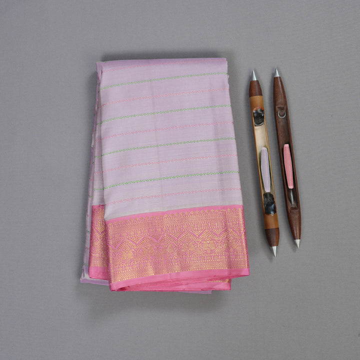 Hayagrivas Lilac Color Handloom Kanjivaram Silk Saree with Rose Pink Border KBD1520A2-1
