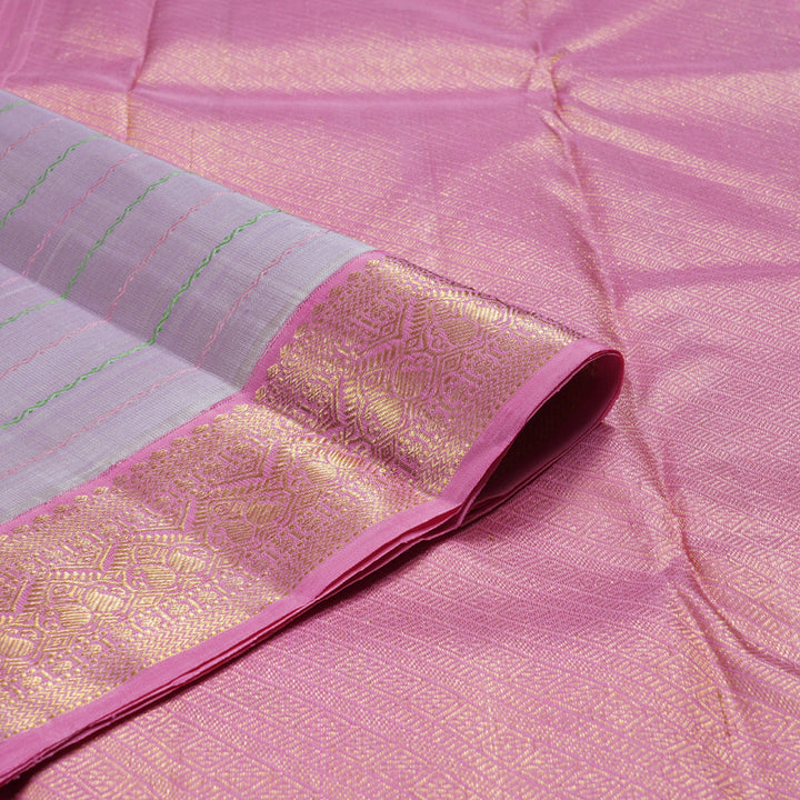 Hayagrivas Lilac Color Handloom Kanjivaram Silk Saree with Rose Pink Border KBD1520A2-1